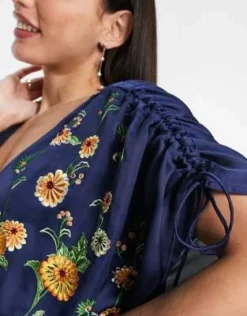 ASOS DESIGN Tall - Vestito Midi In Raso Blu Navy Ricamato Con Volant In Vita -Vendite ASOS Maternity || RIVER ISLAND || Monki 204175543 4