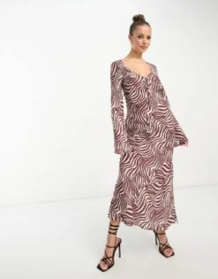 ASOS DESIGN - Vestito Midi A Maniche Lunghe Allacciato Sul Davanti Con Stampa Zebrata
