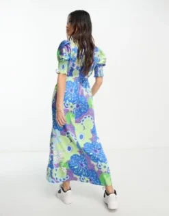 ASOS DESIGN Petite - Vestito Da Giorno Midi In Raso A Fiori Con Allacciatura Sul Davanti E Polsini Arricciati -Vendite ASOS Maternity || RIVER ISLAND || Monki 204175829 3
