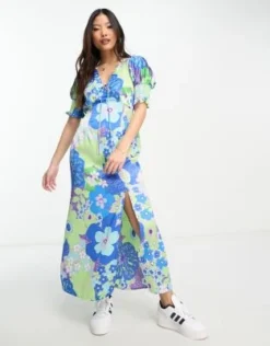 ASOS DESIGN Petite - Vestito Da Giorno Midi In Raso A Fiori Con Allacciatura Sul Davanti E Polsini Arricciati -Vendite ASOS Maternity || RIVER ISLAND || Monki 204175829 4