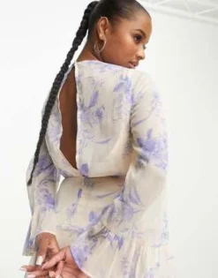 ASOS DESIGN Petite - Vestito Midi A Maniche Lunghe In Chiffon Con Volant Sui Polsini E Stampa A Fiori -Vendite ASOS Maternity || RIVER ISLAND || Monki 204176039 3