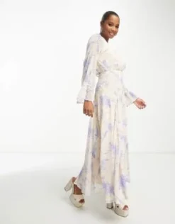 ASOS DESIGN Petite - Vestito Midi A Maniche Lunghe In Chiffon Con Volant Sui Polsini E Stampa A Fiori -Vendite ASOS Maternity || RIVER ISLAND || Monki 204176039 4