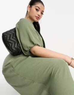ASOS DESIGN Curve - Vestito Midi Kaki Allacciato In Vita Con Maniche A Sbuffo -Vendite ASOS Maternity || RIVER ISLAND || Monki 204176400 3