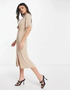 ASOS DESIGN - Vestito Midi Stile Smoking Avvolgente Con Spalline Imbottite Color Pietra -Vendite ASOS Maternity || RIVER ISLAND || Monki 204176543 3