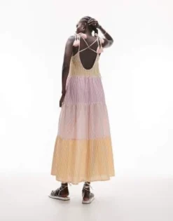 Topshop Tall - Vestito Da Mare A Balze Arancione E Rosa A Righe Con Gonna Al Polpaccio -Vendite ASOS Maternity || RIVER ISLAND || Monki 204179007 4