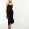 ASOS Maternity ASOS DESIGN Maternity - Vestito Sottoveste Midi Stile Babydoll In Raso Nero Raccolto In Vita
