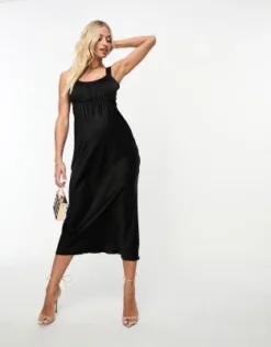ASOS Maternity ASOS DESIGN Maternity - Vestito Sottoveste Midi Stile Babydoll In Raso Nero Raccolto In Vita -Vendite ASOS Maternity || RIVER ISLAND || Monki 204179728 4
