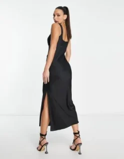 ASOS DESIGN Tall - Vestito Sottoveste Midi Stile Babydoll Nero Con Dettaglio Raccolto -Vendite ASOS Maternity || RIVER ISLAND || Monki 204179805 4