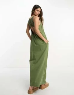 ASOS DESIGN - Vestito Lungo Accollato Senza Maniche All'uncinetto Kaki -Vendite ASOS Maternity || RIVER ISLAND || Monki 204180930 2