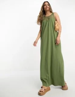 ASOS DESIGN - Vestito Lungo Accollato Senza Maniche All'uncinetto Kaki -Vendite ASOS Maternity || RIVER ISLAND || Monki 204180930 3