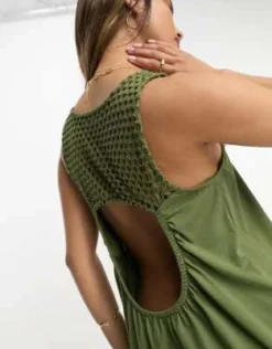 ASOS DESIGN - Vestito Lungo Accollato Senza Maniche All'uncinetto Kaki -Vendite ASOS Maternity || RIVER ISLAND || Monki 204180930 4