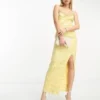 ASOS DESIGN Tall - Vestito Midi Con Spalline Sottili E Paillettes Color Limone Con Cuciture