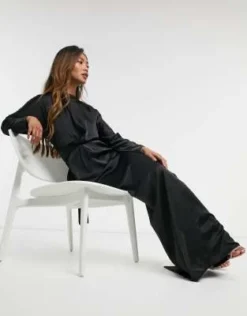 ASOS DESIGN - Vestito Lungo In Raso Con Maniche A Pipistrello E Avvolgente In Vita, Colore Nero -Vendite ASOS Maternity || RIVER ISLAND || Monki 20418419 4