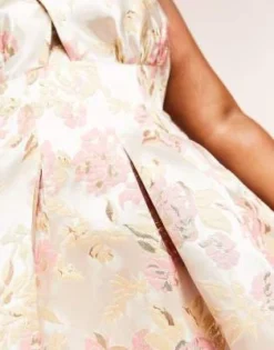 ASOS LUXE Curve - Vestito A Trapezio Corto Jacquard Rosa A Fiori Allacciato Al Collo -Vendite ASOS Maternity || RIVER ISLAND || Monki 204184279 3