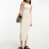 ASOS DESIGN - Vestito Midi Con Dorso A Vogatore In Maglia Color Pietra