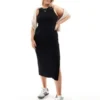 ASOS DESIGN Curve - Vestito Midi In Maglia Nero Con Dorso A Vogatore