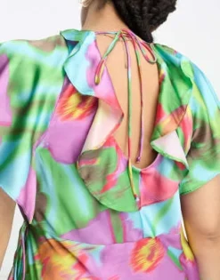 ASOS DESIGN Curve - Vestito Avvolgente Lungo In Raso Con Stampa A Fiori Grandi Vivaci E Volant -Vendite ASOS Maternity || RIVER ISLAND || Monki 204189109 4