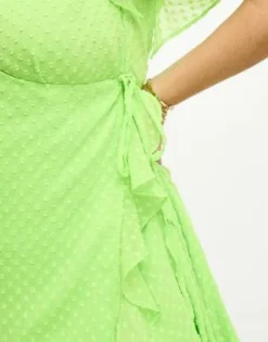ASOS DESIGN Curve - Vestito Lungo A Portafoglio In Plumetis Color Lime Acceso Con Volant -Vendite ASOS Maternity || RIVER ISLAND || Monki 204189247 3