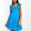 ASOS DESIGN Tall - Vestito Skater Corto Blu Acceso Con Volant E Cut-out
