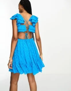 ASOS DESIGN Tall - Vestito Skater Corto Blu Acceso Con Volant E Cut-out -Vendite ASOS Maternity || RIVER ISLAND || Monki 204189343 3