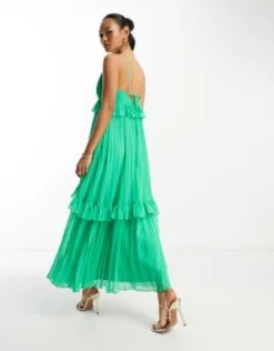 ASOS DESIGN - Vestito Midi A Pieghe Verde Con Spalline Sottili E Volant -Vendite ASOS Maternity || RIVER ISLAND || Monki 204190584 2
