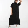 ASOS DESIGN - Vestito Midi A Colonna Accollato Nero Oversize