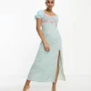 ASOS DESIGN - Vestito Midi Con Dettagli All'uncinetto E Scollo Bardot Con Stampa Mista A Fiorellini E A Righe