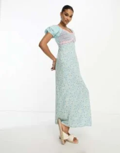 ASOS DESIGN - Vestito Midi Con Dettagli All'uncinetto E Scollo Bardot Con Stampa Mista A Fiorellini E A Righe -Vendite ASOS Maternity || RIVER ISLAND || Monki 204197550 3