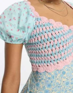 ASOS DESIGN - Vestito Midi Con Dettagli All'uncinetto E Scollo Bardot Con Stampa Mista A Fiorellini E A Righe -Vendite ASOS Maternity || RIVER ISLAND || Monki 204197550 4