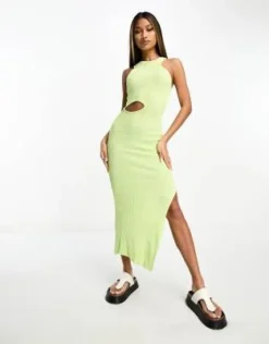 ASOS DESIGN - Vestito Midi In Maglia Lime Con Cut-out