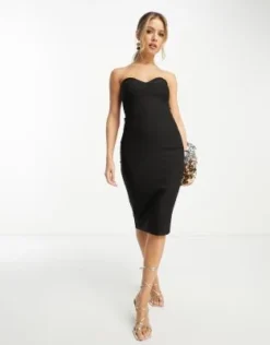 Vesper - Vestito Midi A Fascia Nero Con Inserti In Rete -Vendite ASOS Maternity || RIVER ISLAND || Monki 204202206 4