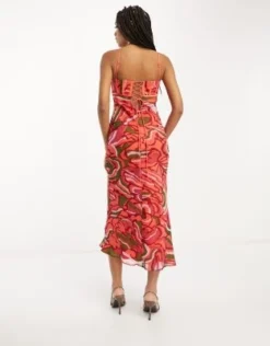 ASOS DESIGN - Vestito Midi Con Stampa Astratta A Fiori E Bustino Stile Corsetto Con Taglio Sbieco -Vendite ASOS Maternity || RIVER ISLAND || Monki 204202463 3