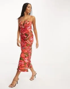 ASOS DESIGN - Vestito Midi Con Stampa Astratta A Fiori E Bustino Stile Corsetto Con Taglio Sbieco -Vendite ASOS Maternity || RIVER ISLAND || Monki 204202463 4