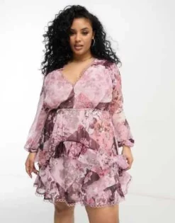 ASOS DESIGN Curve - Vestito Corto A Maniche Lunghe Con Finiture A Cerchietto E Stampa A Fiori Patchwork -Vendite ASOS Maternity || RIVER ISLAND || Monki 204202641 4