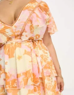 ASOS DESIGN Curve - Vestito Midi A Balze A Fiori Estivi Con Inserti In Pizzo E Apertura Sul Retro -Vendite ASOS Maternity || RIVER ISLAND || Monki 204202821 3