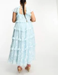 ASOS DESIGN Curve - Vestito Lungo A Balze Con Maniche A Pipistrello E Retro Elasticizzato Con Cut-out Blu A Fiori Dévoré -Vendite ASOS Maternity || RIVER ISLAND || Monki 204202894 4