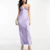 ASOS DESIGN - Vestito Midi In Raso Viola Con Coppe All'uncinetto E Cut-out