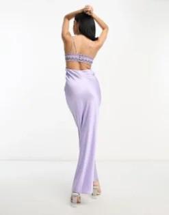 ASOS DESIGN - Vestito Midi In Raso Viola Con Coppe All'uncinetto E Cut-out -Vendite ASOS Maternity || RIVER ISLAND || Monki 204202945 2