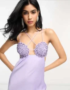 ASOS DESIGN - Vestito Midi In Raso Viola Con Coppe All'uncinetto E Cut-out -Vendite ASOS Maternity || RIVER ISLAND || Monki 204202945 3