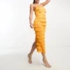 ASOS DESIGN Tall - Vestito Midi A Balze Arancione Con Frange E Incrocio Sul Retro