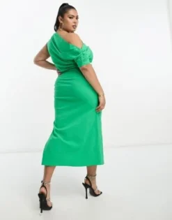 ASOS DESIGN Curve - Vestito Midi In Bengalina Verde Acceso Drappeggiato Asimmetrico -Vendite ASOS Maternity || RIVER ISLAND || Monki 204203216 4