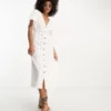 ASOS DESIGN - Vestito Midi Con Scollo A V E Bottoni In Pizzo Bianco