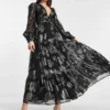 ASOS DESIGN Tall - Vestito Midi Con Dettagli Metallizzati E Maniche A Sbuffo Nero Allacciato Sul Retro