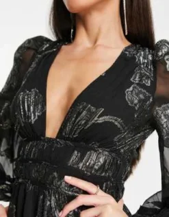 ASOS DESIGN Tall - Vestito Midi Con Dettagli Metallizzati E Maniche A Sbuffo Nero Allacciato Sul Retro -Vendite ASOS Maternity || RIVER ISLAND || Monki 204216225 3