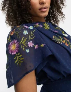 ASOS DESIGN Tall - Vestito Midi A Pieghe Blu Navy Plumetis Ricamato Con Scollo Ad Anello -Vendite ASOS Maternity || RIVER ISLAND || Monki 204216999 4