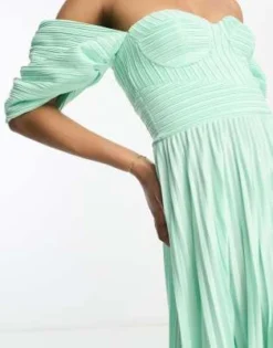 ASOS DESIGN Tall - Vestito Lungo A Pieghe Con Scollo A Cuore E Spalle Scoperte Verde Salvia -Vendite ASOS Maternity || RIVER ISLAND || Monki 204219244 3
