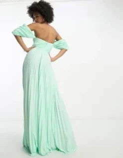 ASOS DESIGN Tall - Vestito Lungo A Pieghe Con Scollo A Cuore E Spalle Scoperte Verde Salvia -Vendite ASOS Maternity || RIVER ISLAND || Monki 204219244 4