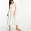 ASOS DESIGN Petite - Vestito Midi In Pizzo Bianco Con Cuciture A Vista E Gioco Di Spalline Sul Retro