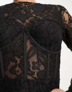 Jaded Rose - Vestito Midi A Maniche Lunghe In Pizzo Nero Con Dettaglio Sul Bustino -Vendite ASOS Maternity || RIVER ISLAND || Monki 204228556 4