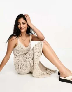 ASOS DESIGN - Vestito Midi In Maglia All'uncinetto Traforata Color Pietra -Vendite ASOS Maternity || RIVER ISLAND || Monki 204228878 3